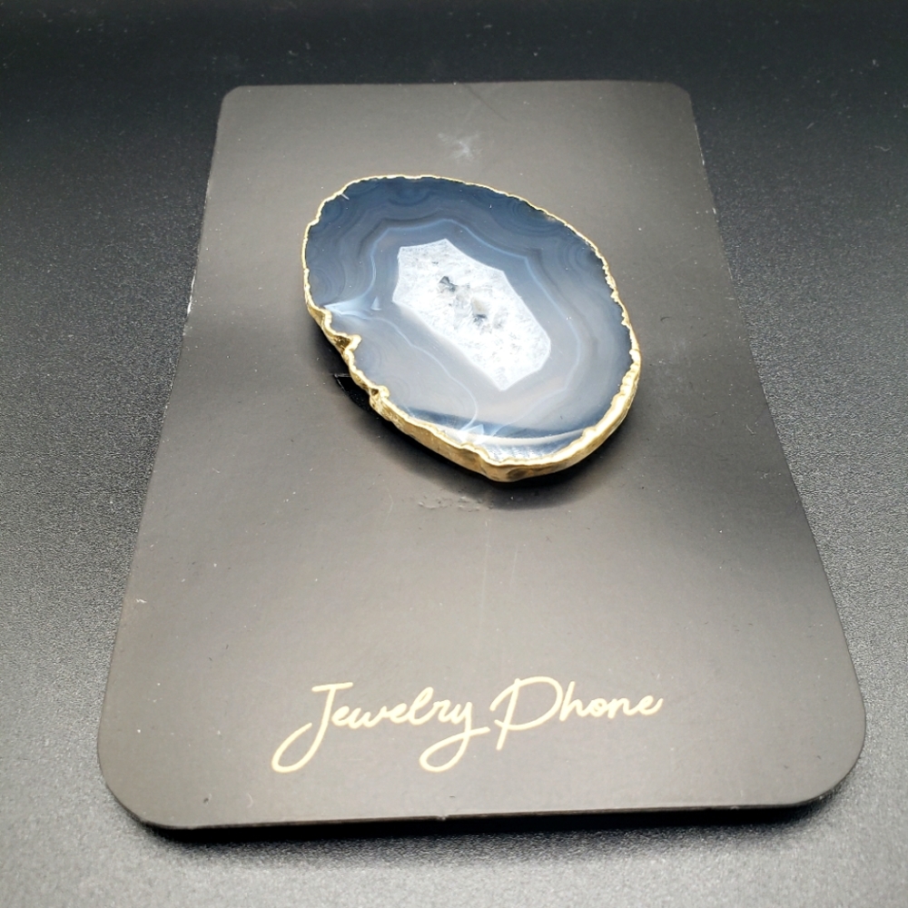 FREEFORM GOLD PLATED BLUE/GREY AGATE PHONE ACCESSORIE
